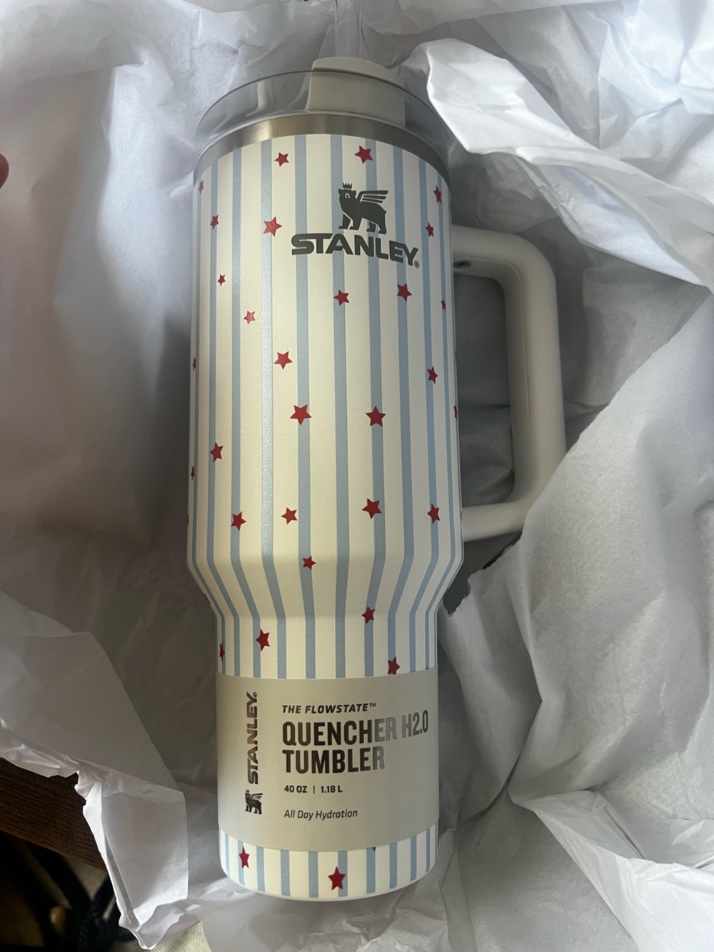 NWT - Stanley 40oz stainless steel H2.0 FlowState Quencher Tumbler Blue Stripes - Picture 2 of 7